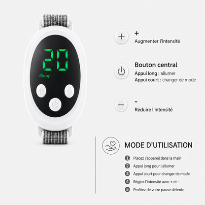 MyFerroviaa™ – Dispositif de détente à micro-impulsions réglables à attacher dans la paume